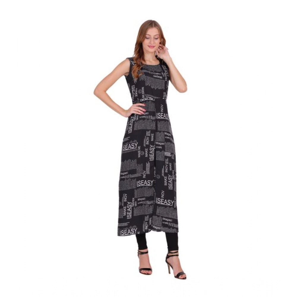 Snuggle Spot Women's Casual Crepe Sleeveless Slit Dress (Black)