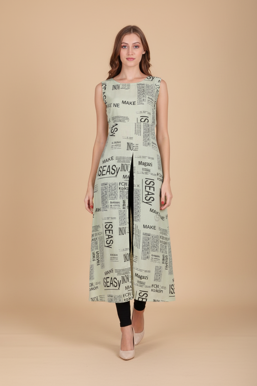 Snuggle Spot Women's Casual Crepe Sleeveless Slit Dress (Light Green)