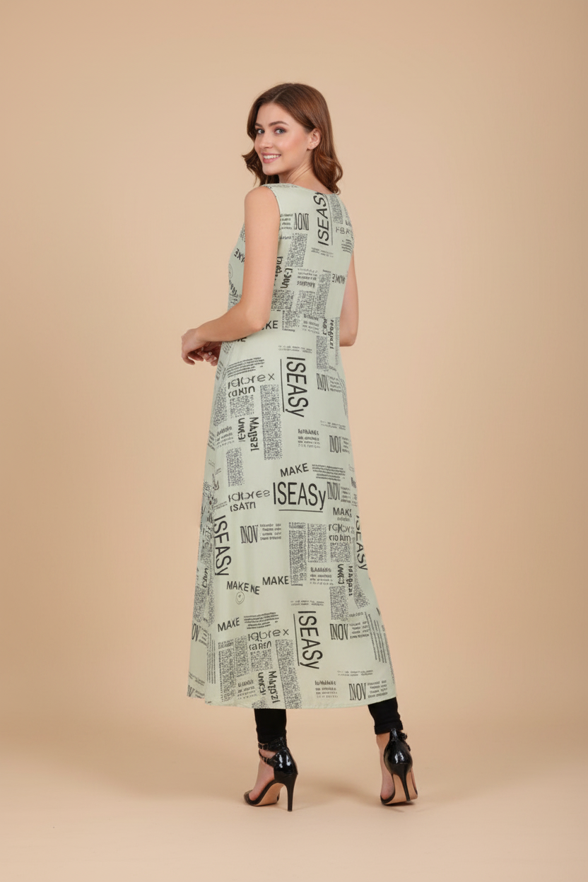 Snuggle Spot Women's Casual Crepe Sleeveless Slit Dress (Light Green)