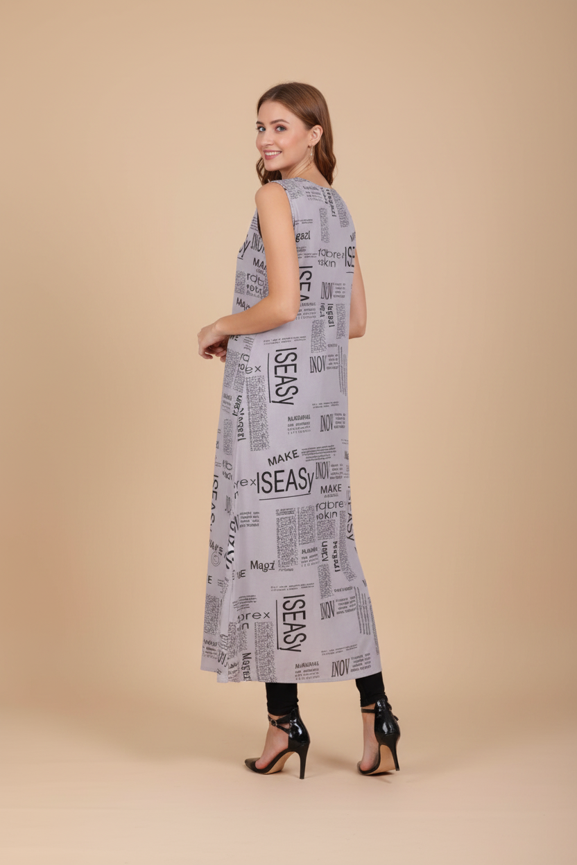Snuggle Spot Women's Casual Crepe Sleeveless Slit Dress (Light Grey)