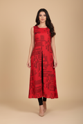Snuggle Spot Women's Casual Crepe Sleeveless Slit Dress (Red)