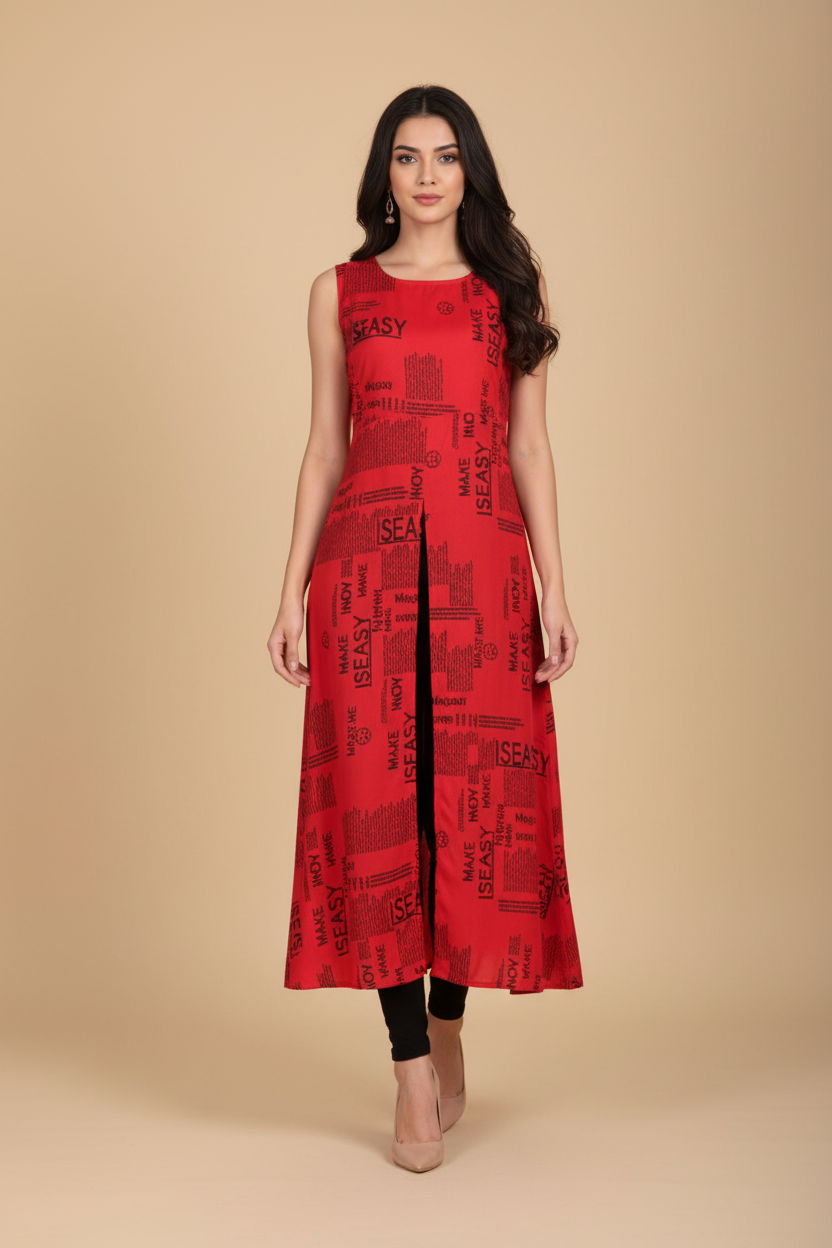 Snuggle Spot Women's Casual Crepe Sleeveless Slit Dress (Red)