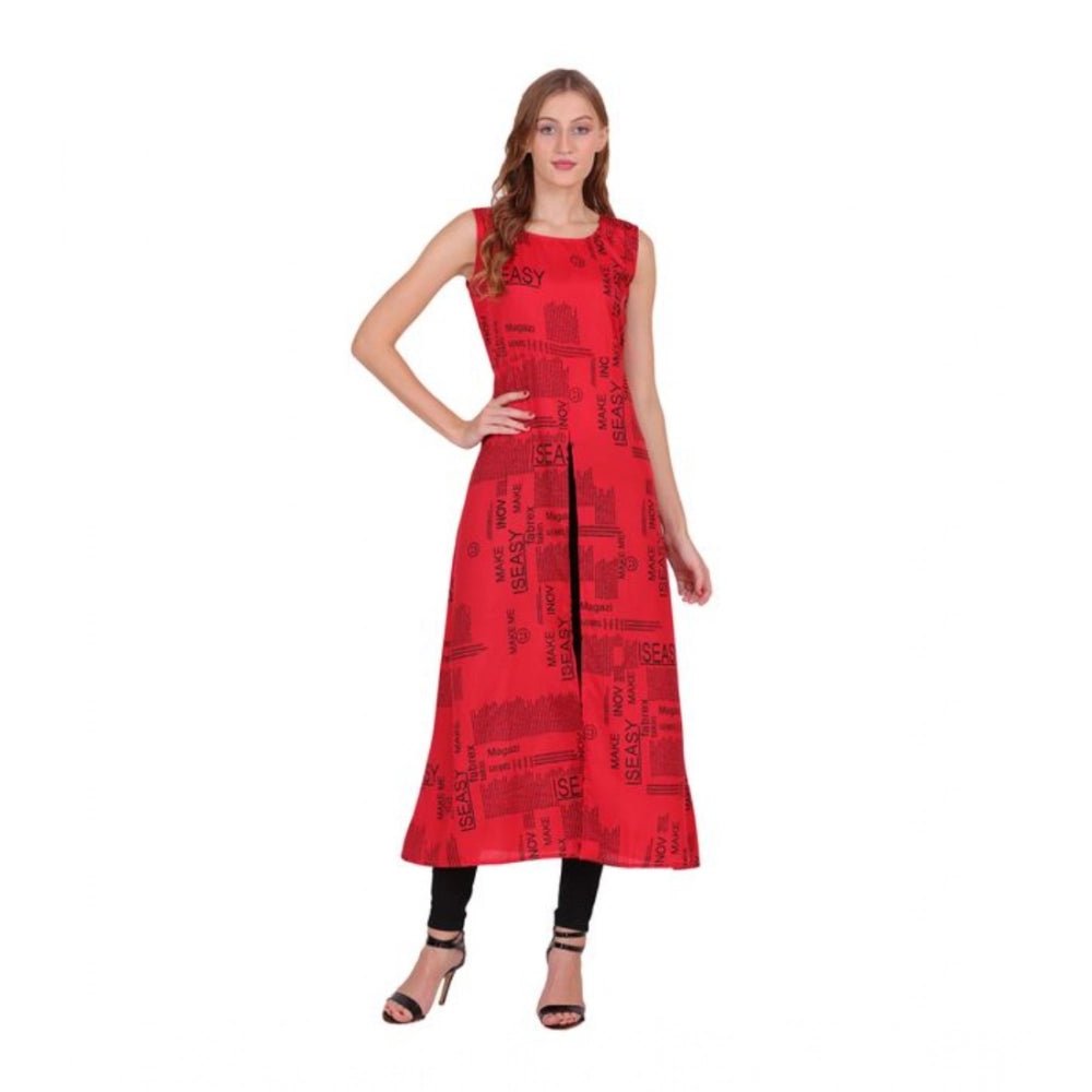 Snuggle Spot Women's Casual Crepe Sleeveless Slit Dress (Red)