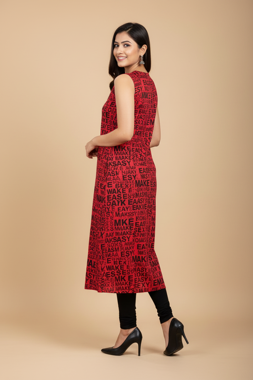 Snuggle Spot Women's Casual Crepe Sleeveless Slit Dress (Red)