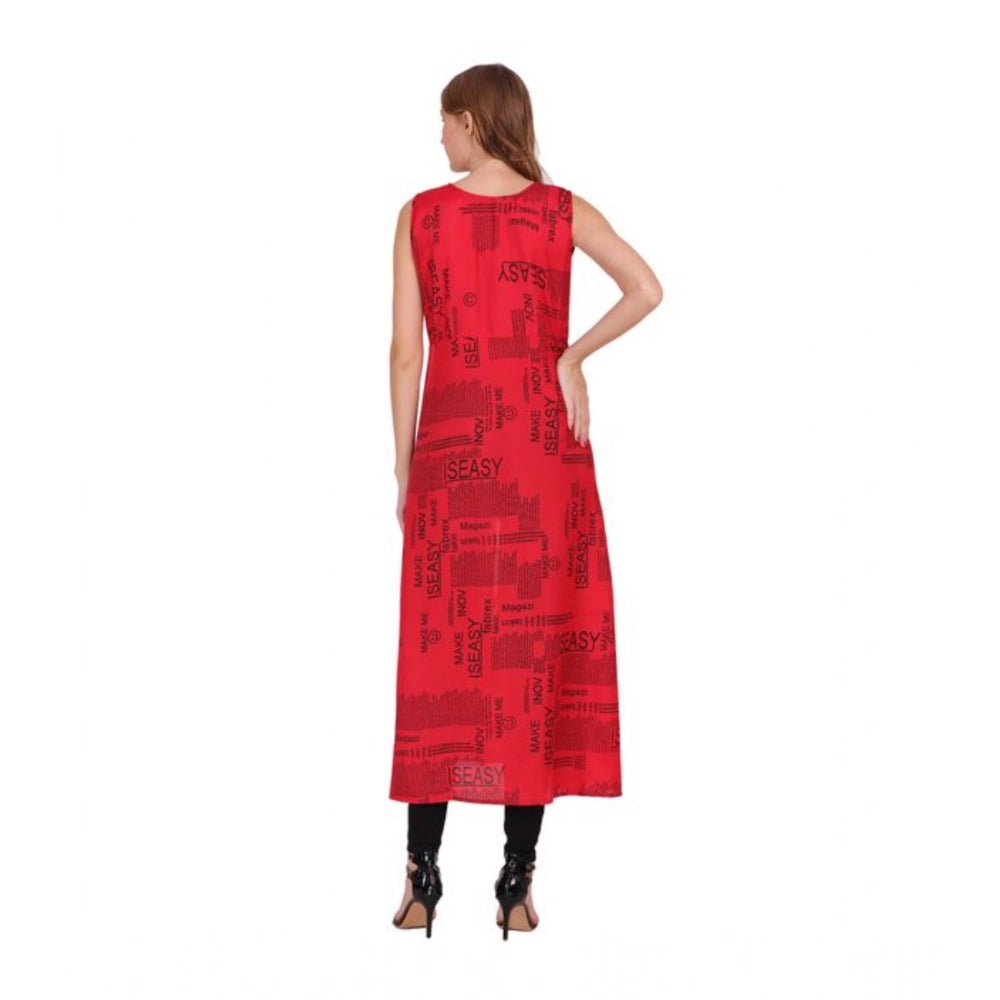 Snuggle Spot Women's Casual Crepe Sleeveless Slit Dress (Red)