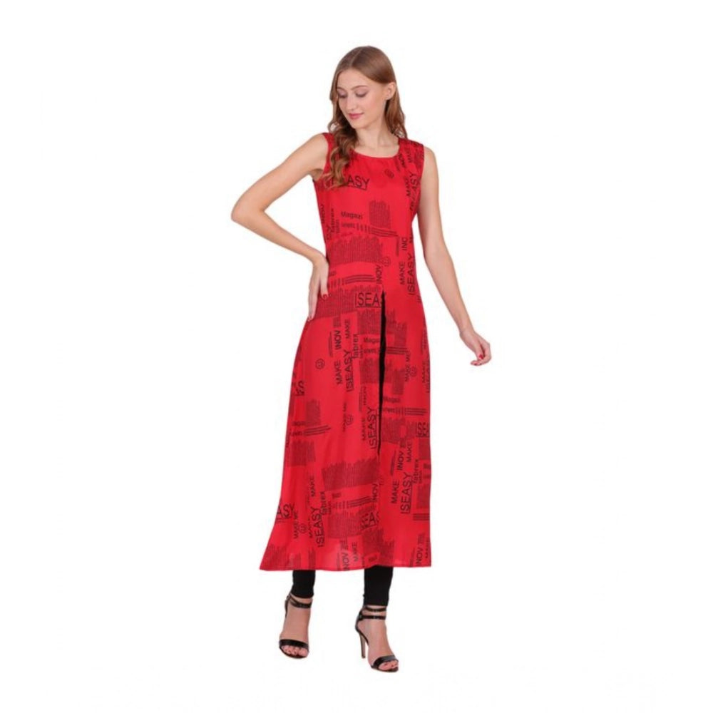 Snuggle Spot Women's Casual Crepe Sleeveless Slit Dress (Red)