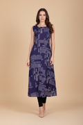 Snuggle Spot Women's Casual Crepe Sleeveless Slit Dress (Navy Blue)