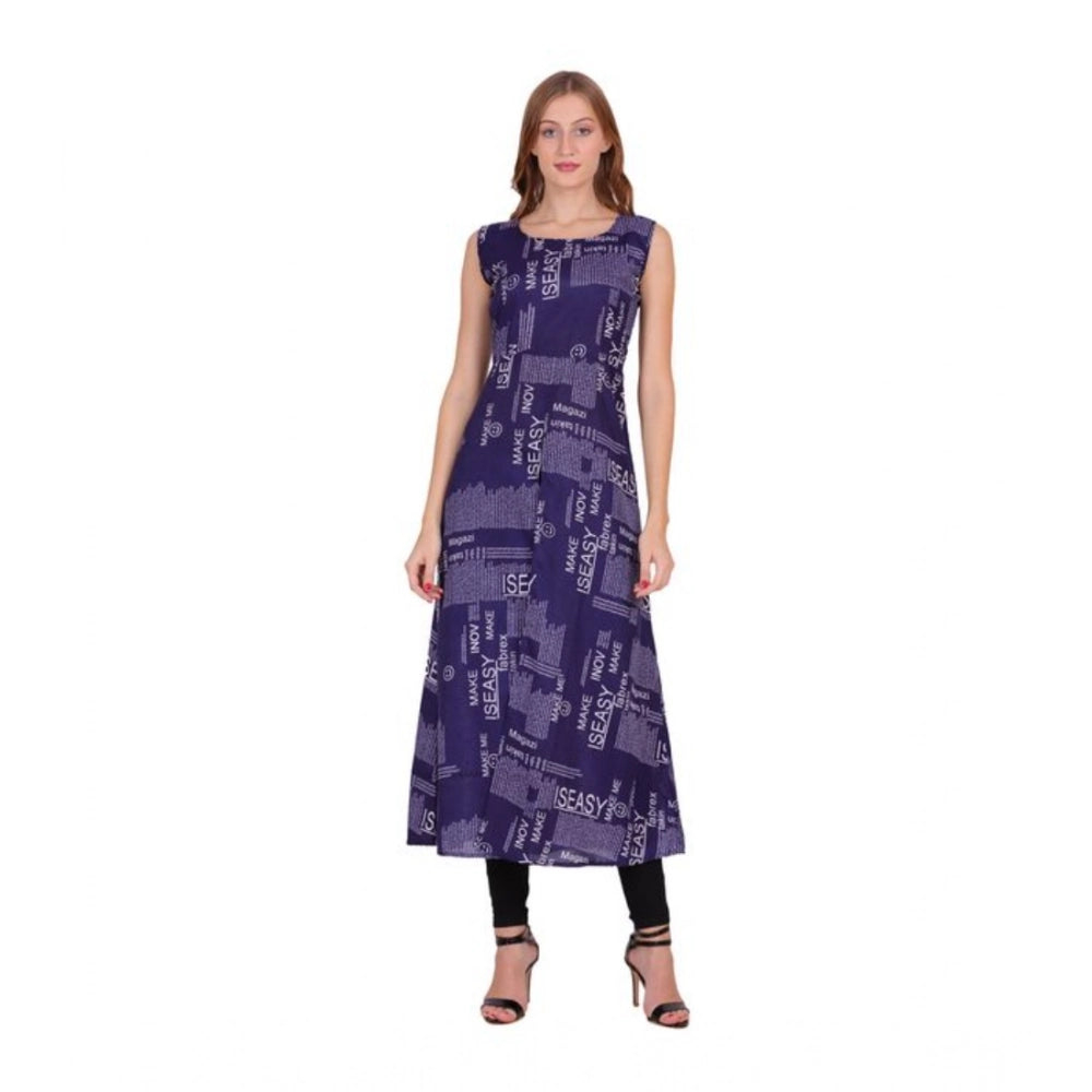 Snuggle Spot Women's Casual Crepe Sleeveless Slit Dress (Navy Blue)