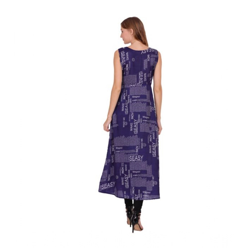 Snuggle Spot Women's Casual Crepe Sleeveless Slit Dress (Navy Blue)
