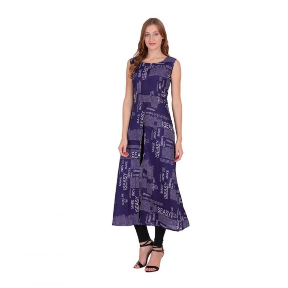 Snuggle Spot Women's Casual Crepe Sleeveless Slit Dress (Navy Blue)