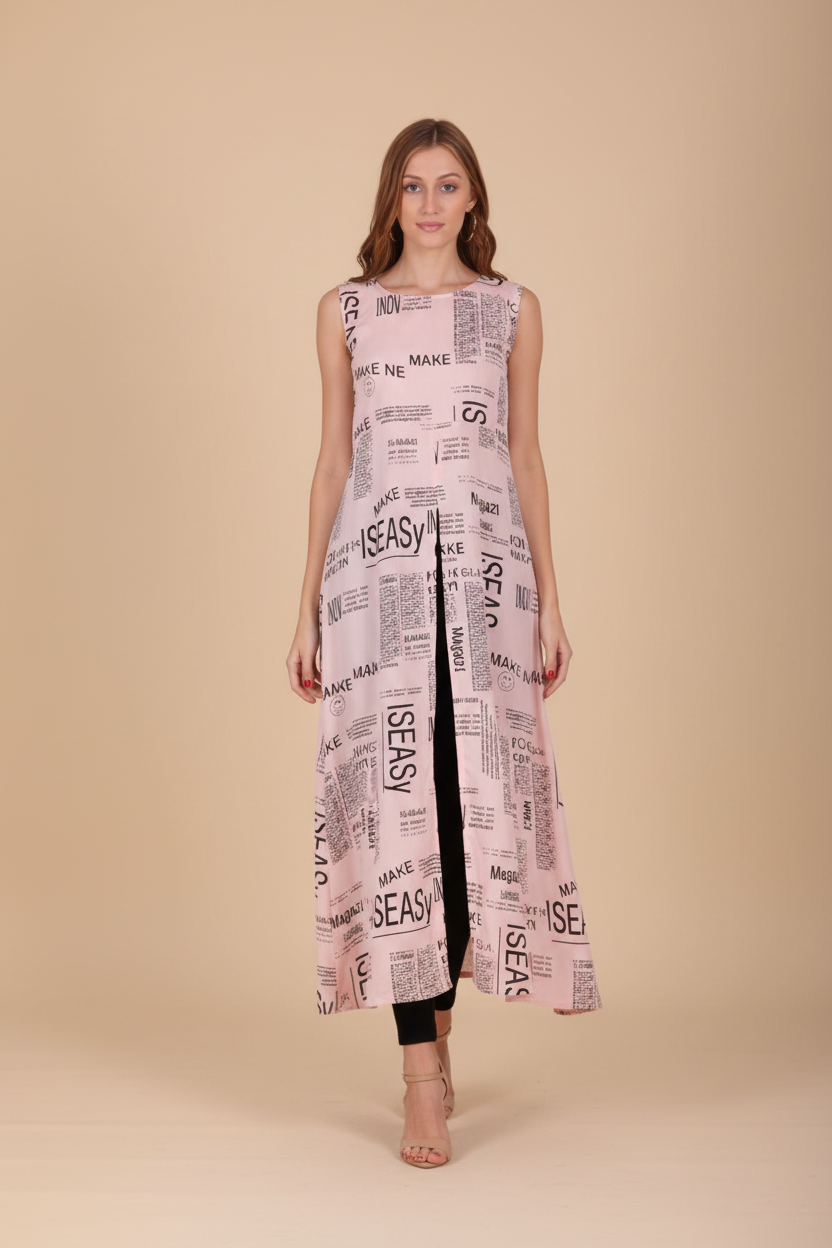 Snuggle Spot Women's Casual Crepe Sleeveless Slit Dress (Light Pink)