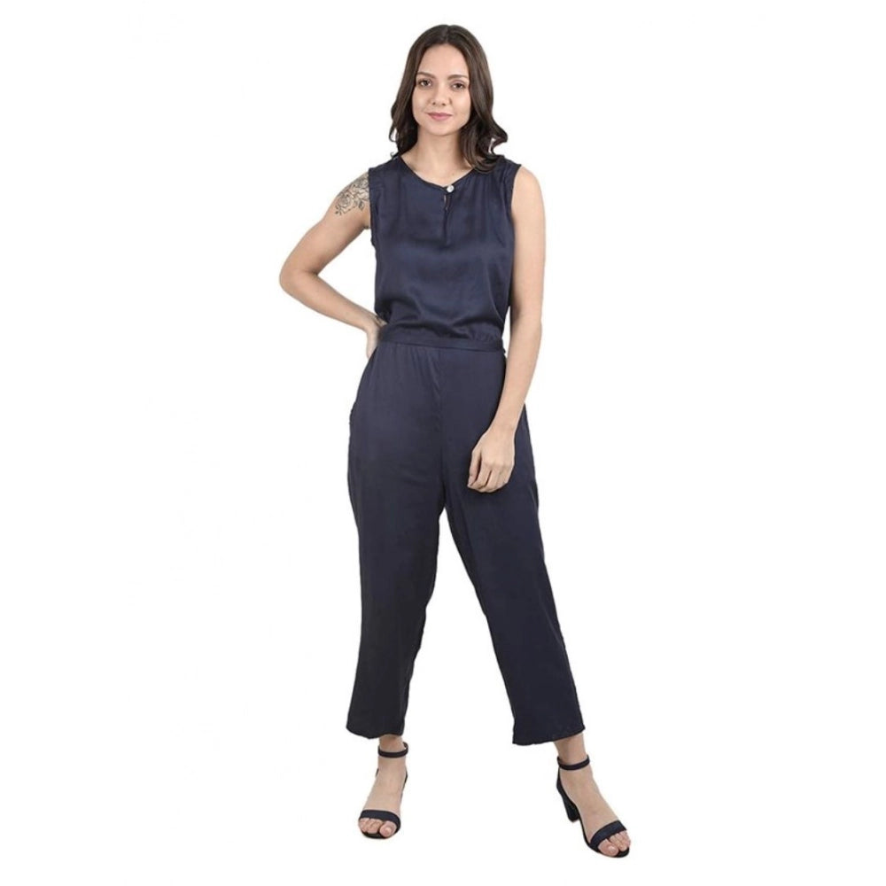 Snuggle Spot Women's Casual Crepe Sleeveless Jump Suit (Navy Blue)