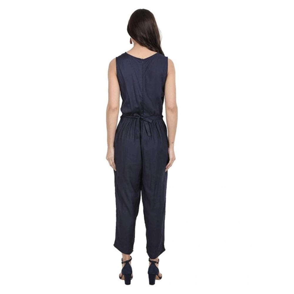 Snuggle Spot Women's Casual Crepe Sleeveless Jump Suit (Navy Blue)