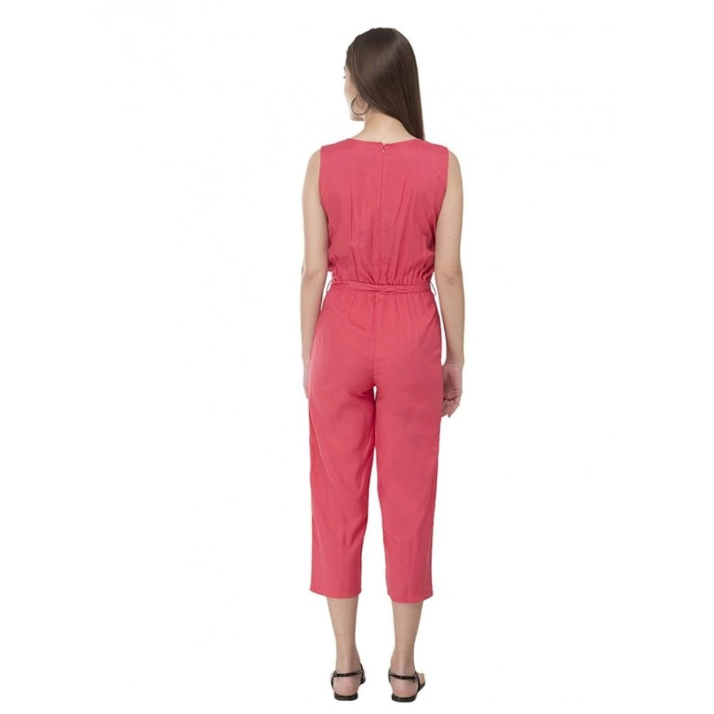 Snuggle Spot Women's Casual Crepe Sleeveless Jump Suit (Pink)