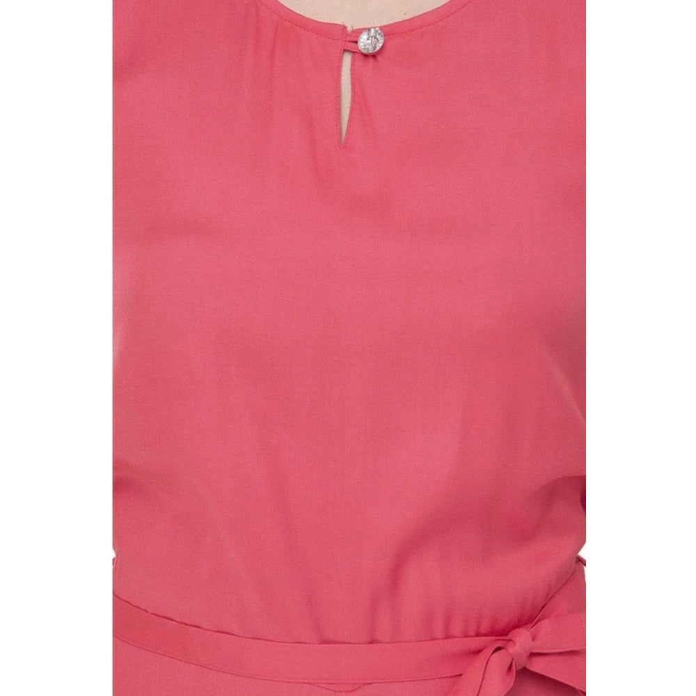 Snuggle Spot Women's Casual Crepe Sleeveless Jump Suit (Pink)
