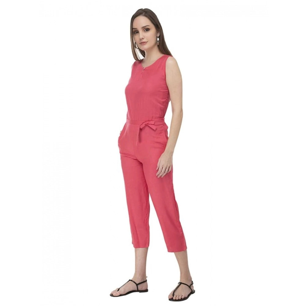 Snuggle Spot Women's Casual Crepe Sleeveless Jump Suit (Pink)