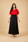 Snuggle Spot Women's Casual Crepe Sleeveless Cape Dress (Red)