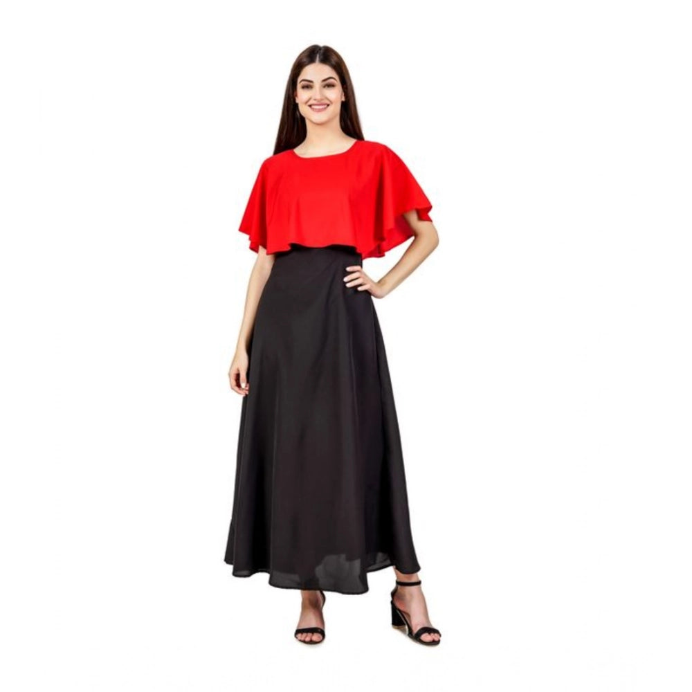 Snuggle Spot Women's Casual Crepe Sleeveless Cape Dress (Red)