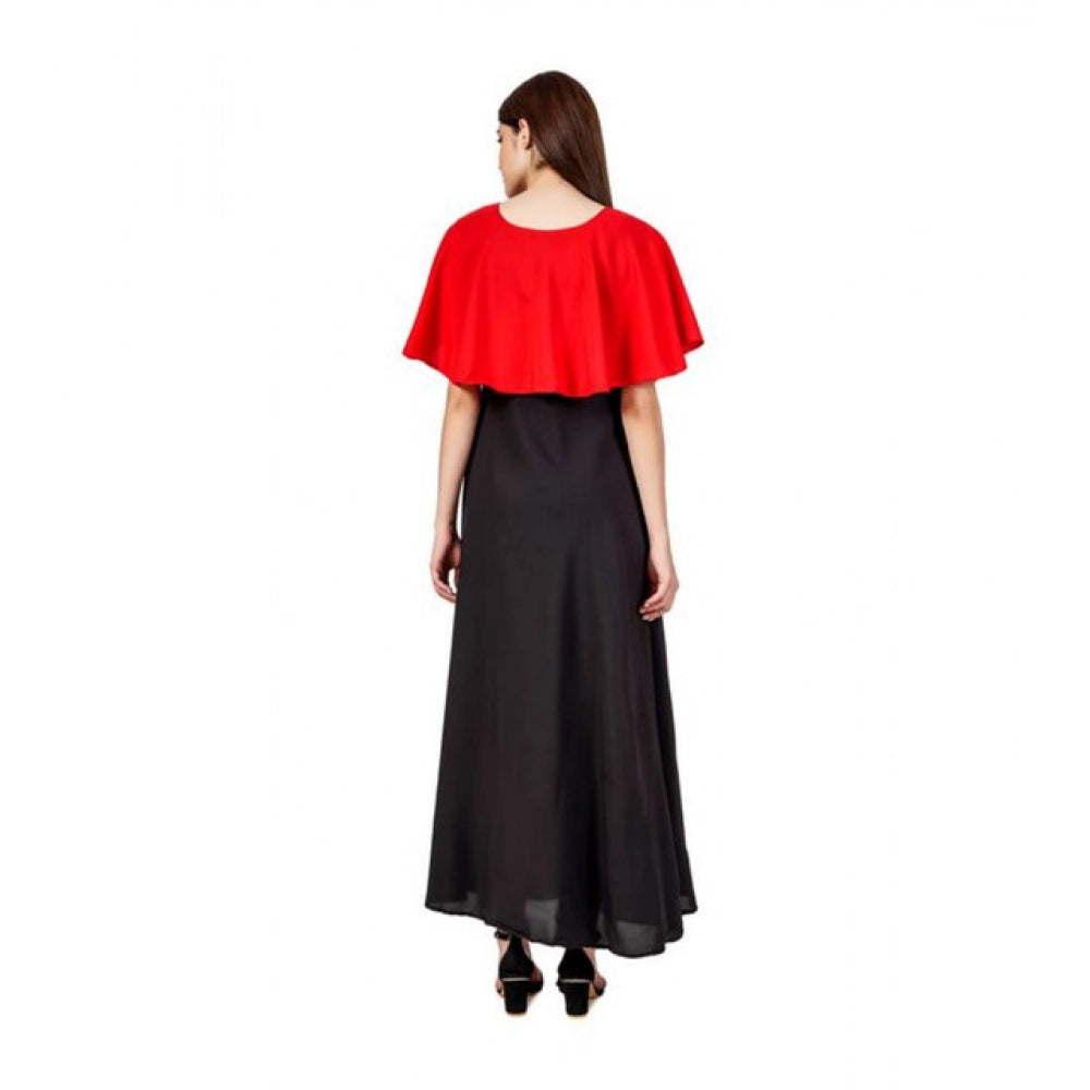 Snuggle Spot Women's Casual Crepe Sleeveless Cape Dress (Red)