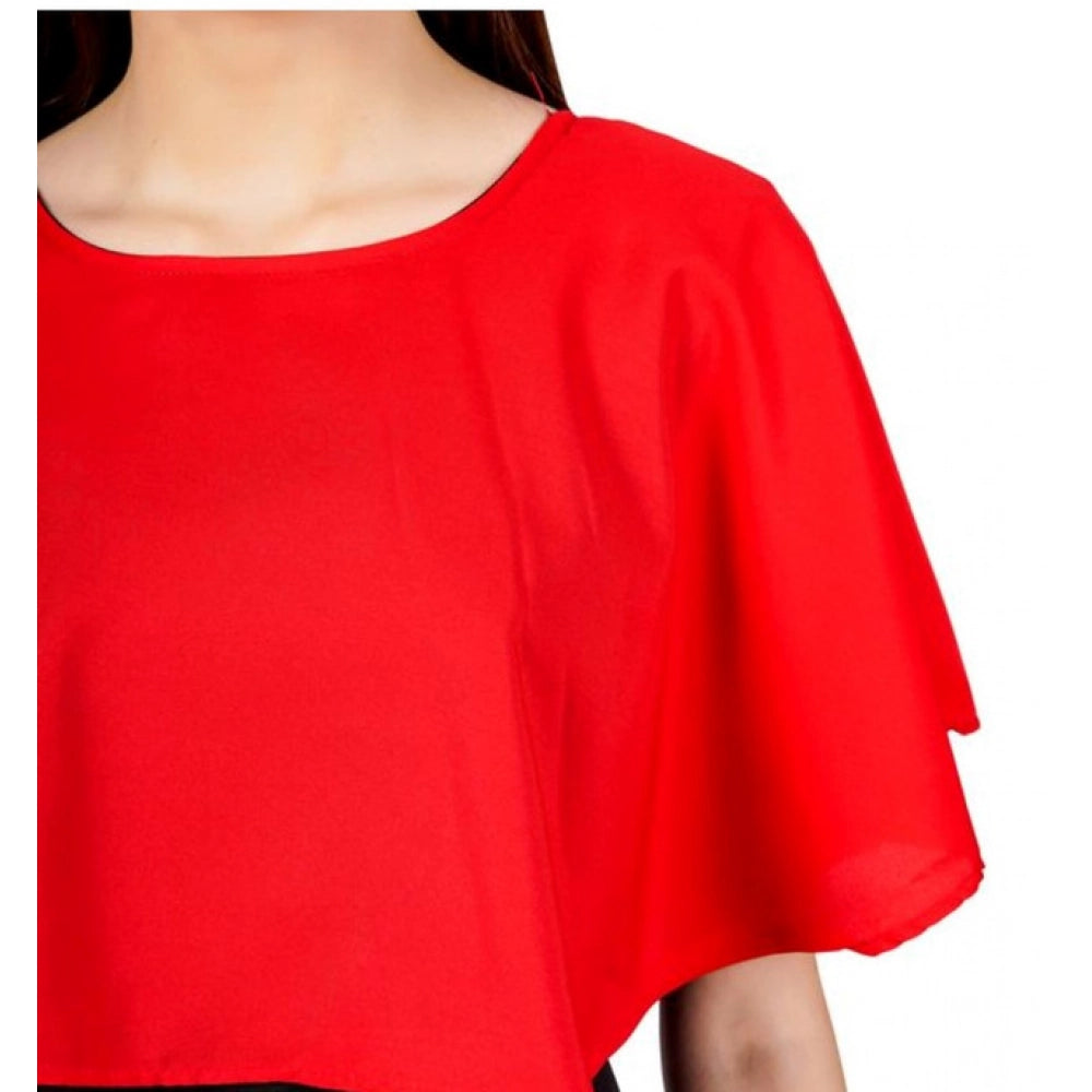 Snuggle Spot Women's Casual Crepe Sleeveless Cape Dress (Red)