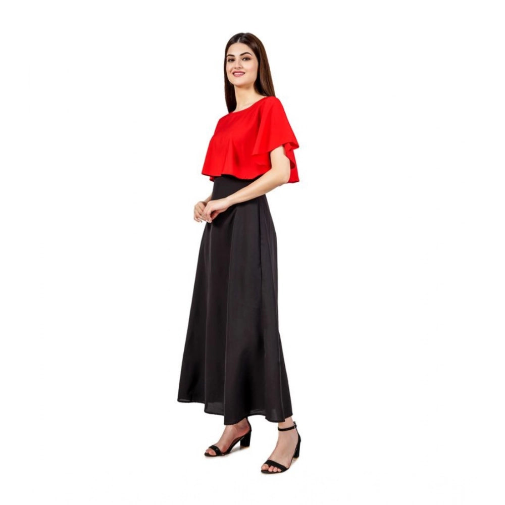 Snuggle Spot Women's Casual Crepe Sleeveless Cape Dress (Red)