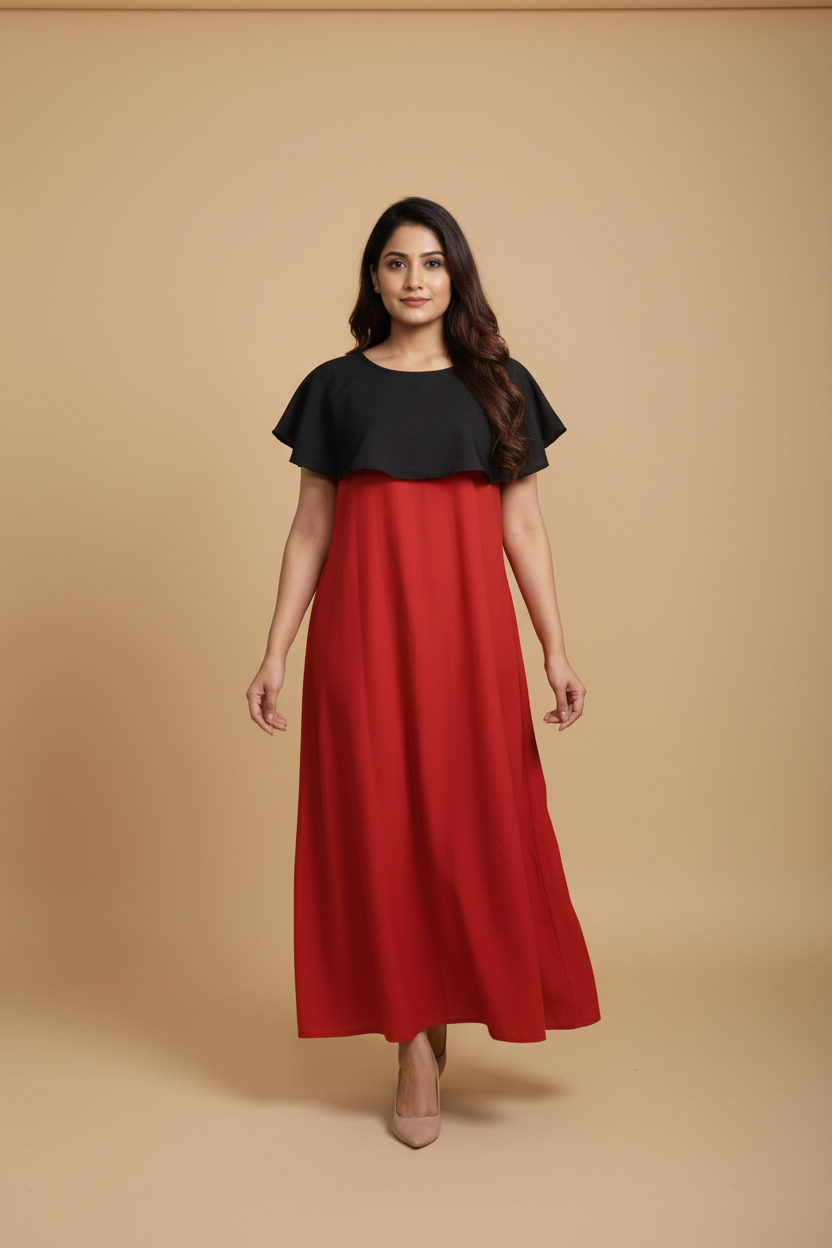 Snuggle Spot Women's Casual Crepe Cape Sleeve Dress (Black)