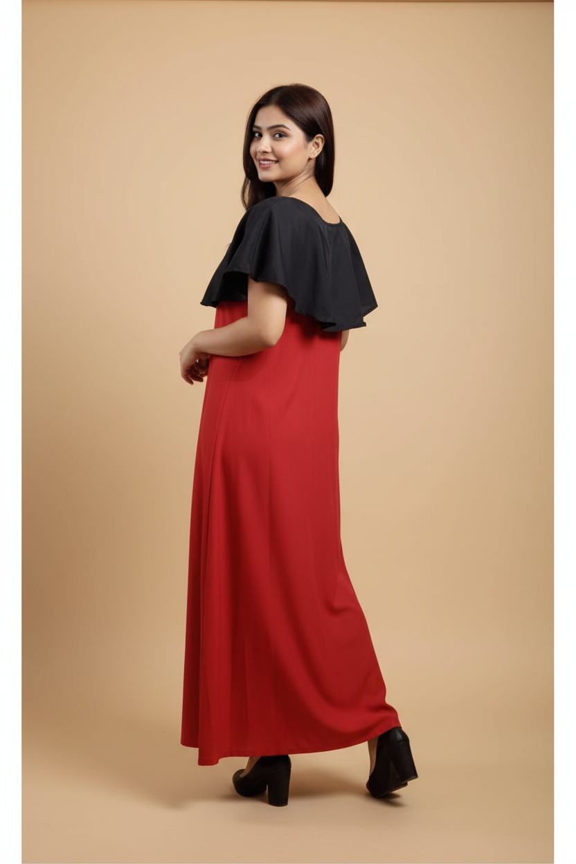 Snuggle Spot Women's Casual Crepe Cape Sleeve Dress (Black)