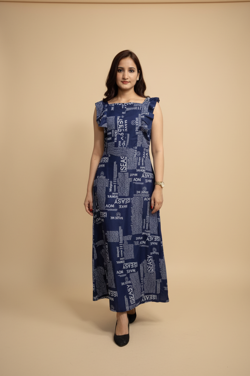 Snuggle Spot Women's Casual Crepe Sleeveless Dress (Blue)