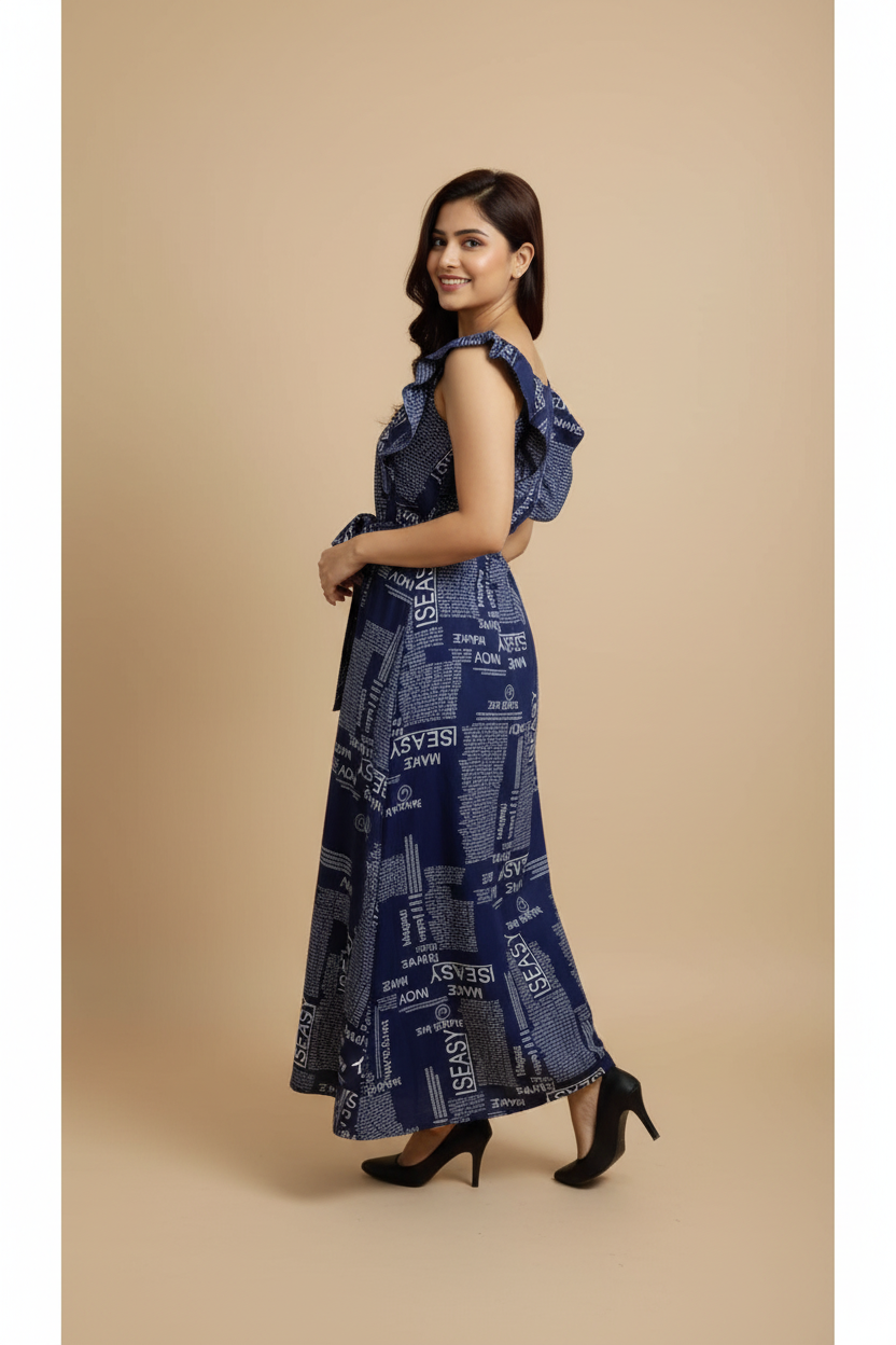 Snuggle Spot Women's Casual Crepe Sleeveless Dress (Blue)