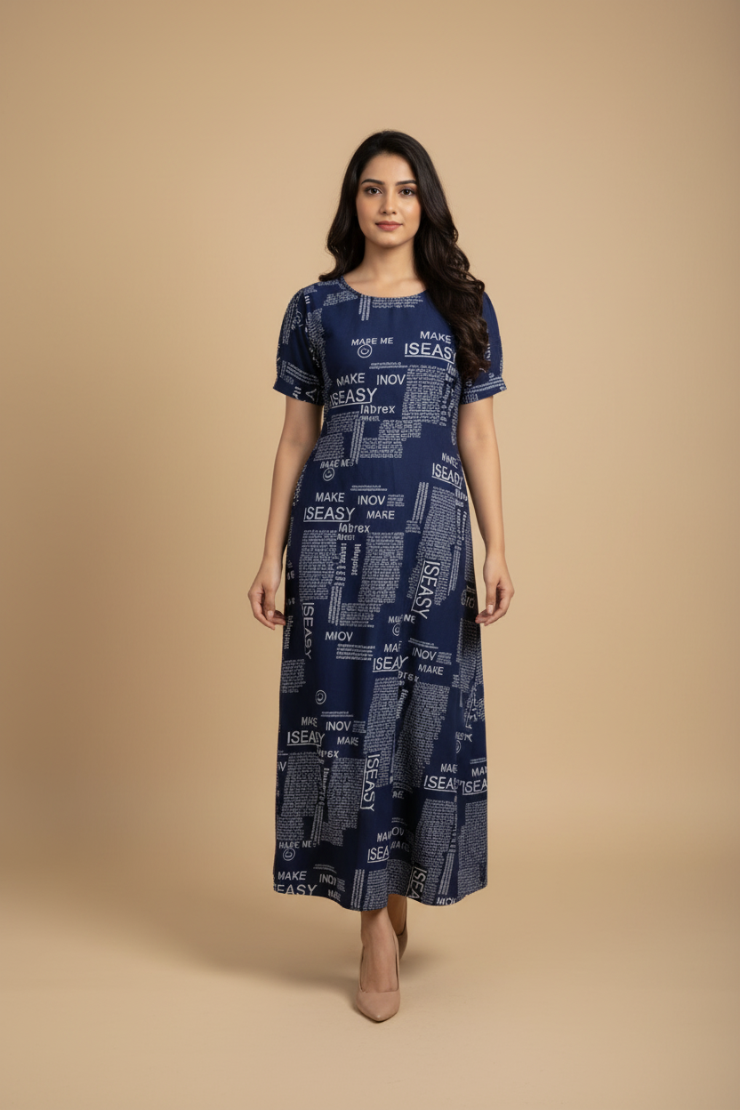 Snuggle Spot Women's Casual Crepe Half Sleeves Dress (Blue)