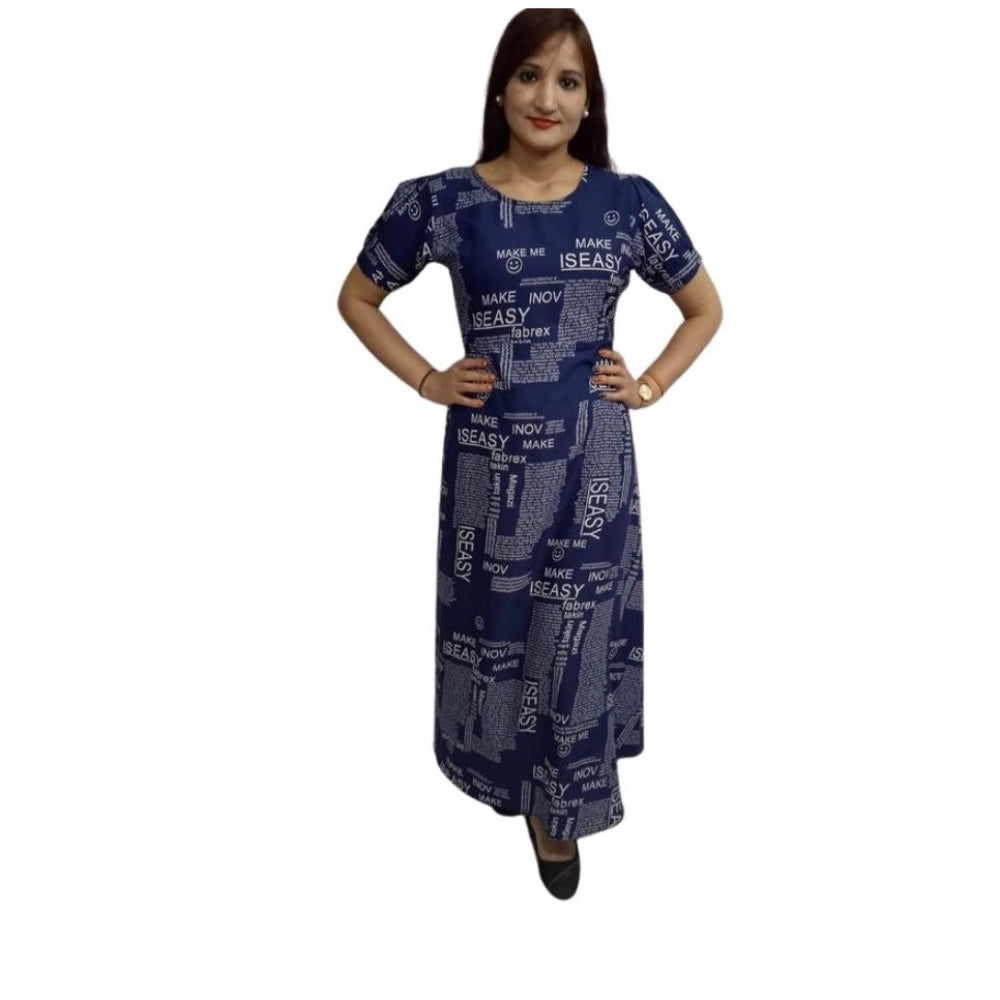Snuggle Spot Women's Casual Crepe Half Sleeves Dress (Blue)