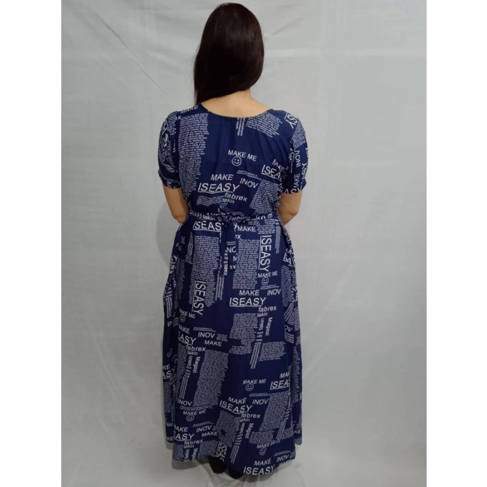 Snuggle Spot Women's Casual Crepe Half Sleeves Dress (Blue)
