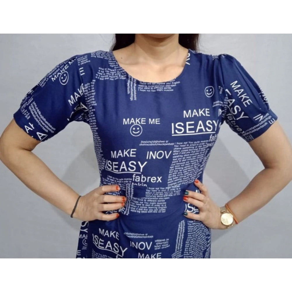 Snuggle Spot Women's Casual Crepe Half Sleeves Dress (Blue)
