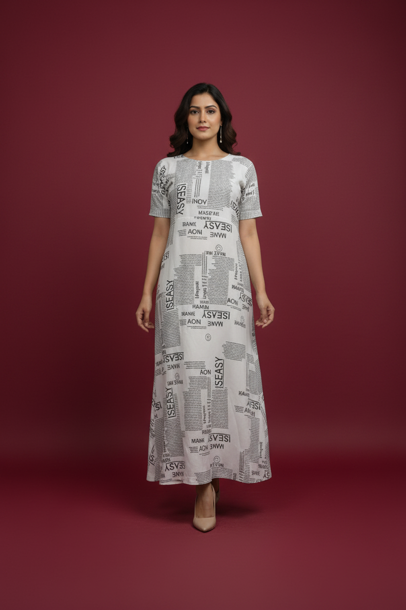 Snuggle Spot Women's Casual Crepe Half Sleeves Dress (White)