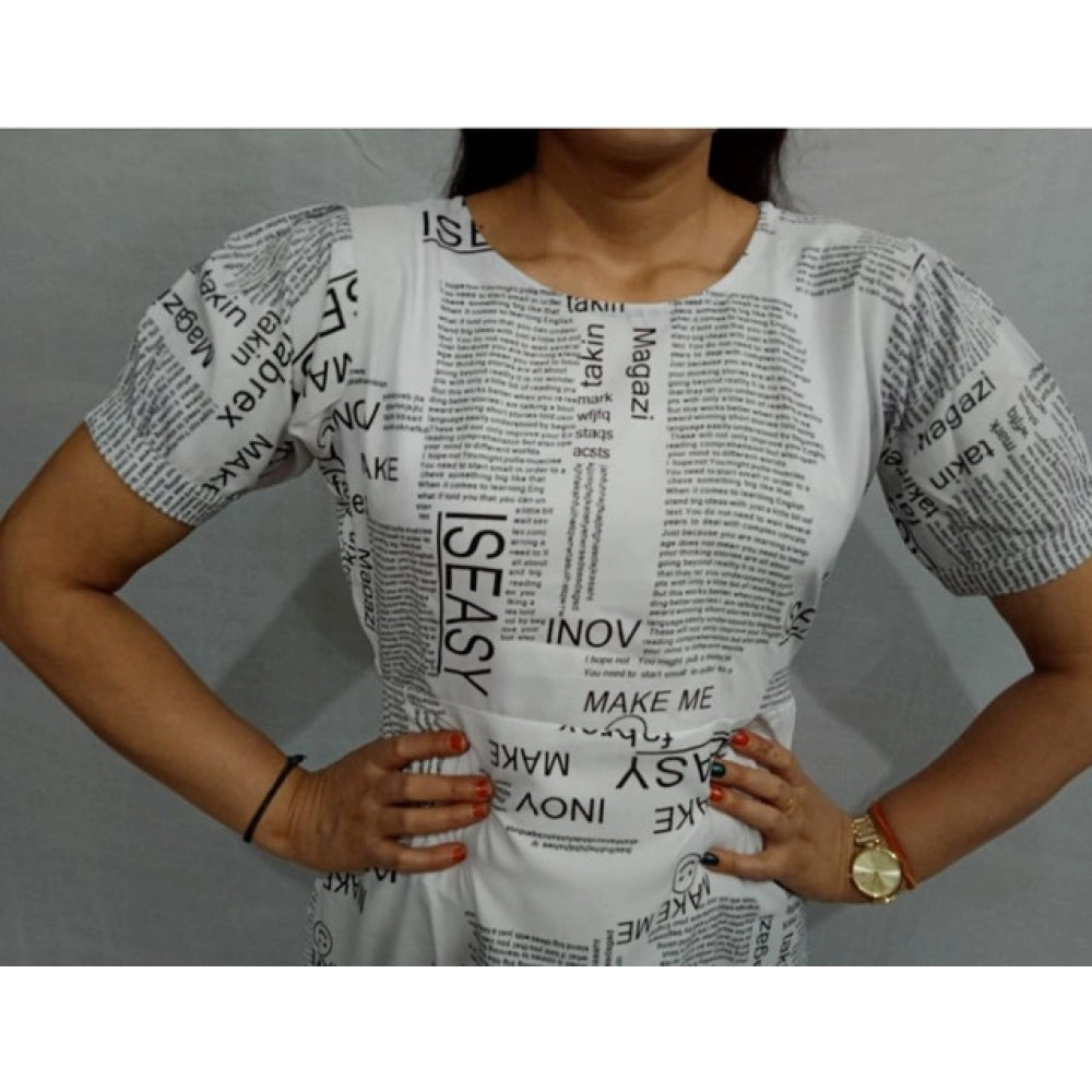Snuggle Spot Women's Casual Crepe Half Sleeves Dress (White)