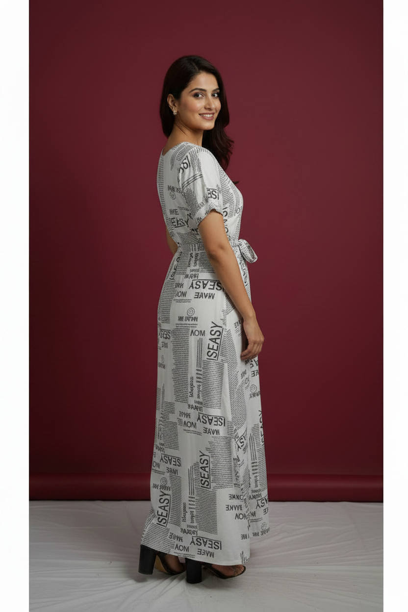 Snuggle Spot Women's Casual Crepe Half Sleeves Dress (White)
