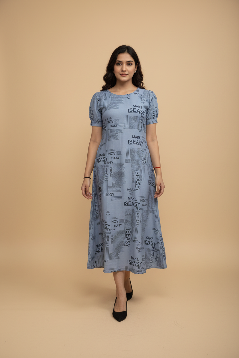 Snuggle Spot Women's Casual Crepe Half Sleeves Dress (Grey)