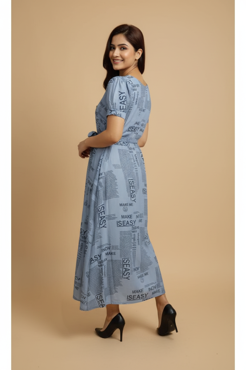 Snuggle Spot Women's Casual Crepe Half Sleeves Dress (Grey)