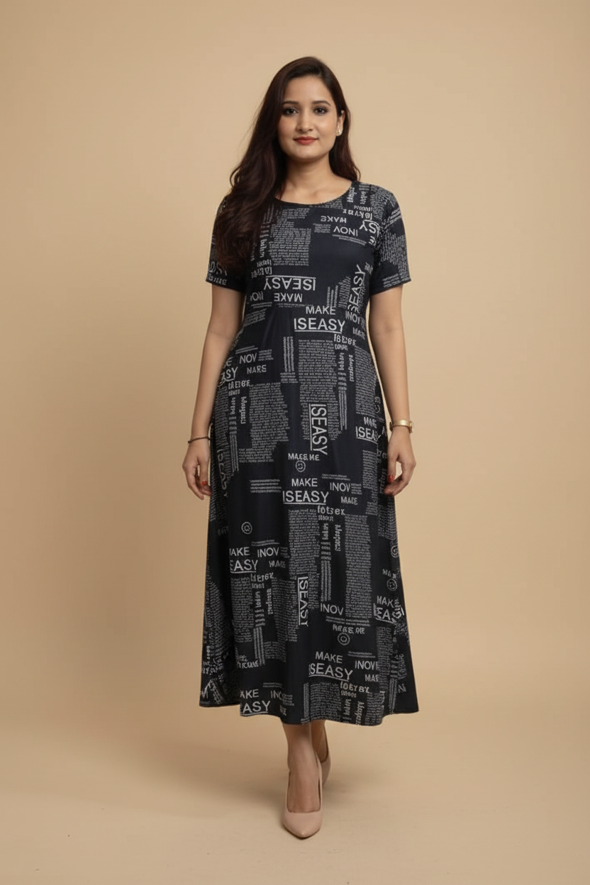 Snuggle Spot Women's Casual Crepe Half Sleeves Dress (Black)