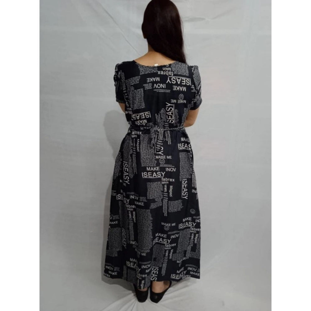 Snuggle Spot Women's Casual Crepe Half Sleeves Dress (Black)