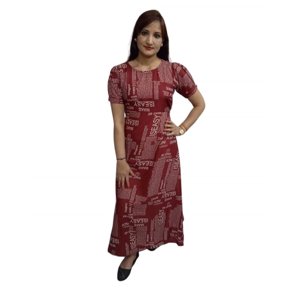 Snuggle Spot Women's Casual Crepe Half Sleeves Dress (Maroon)