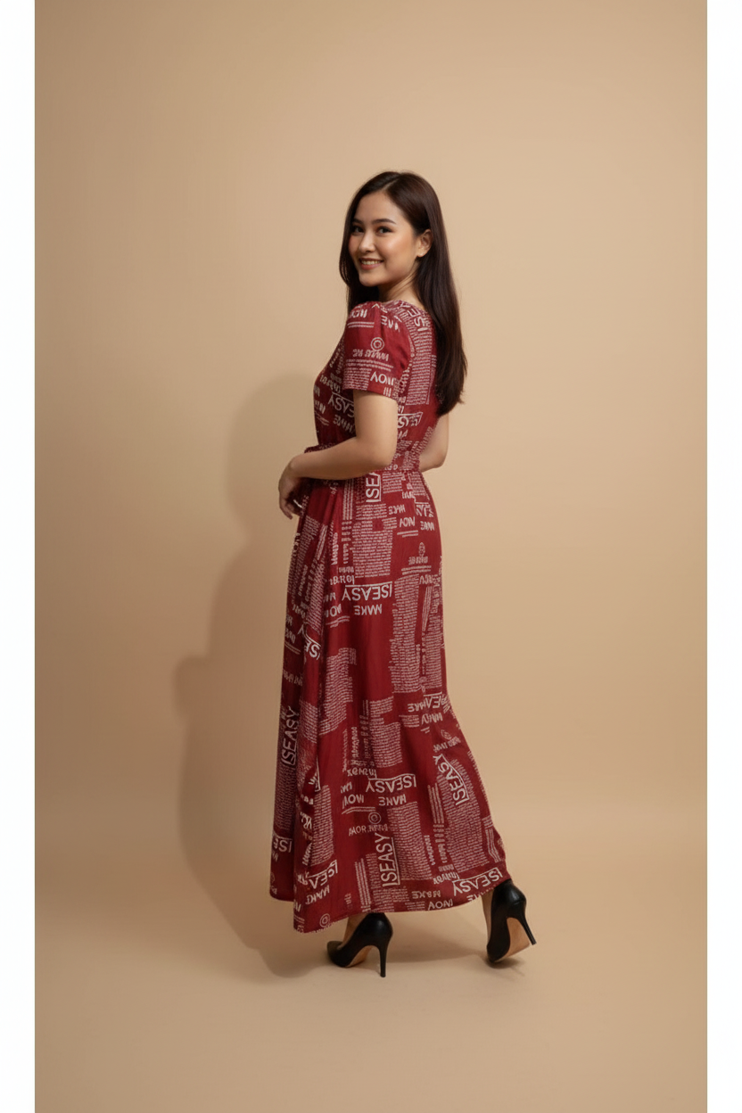 Snuggle Spot Women's Casual Crepe Half Sleeves Dress (Maroon)