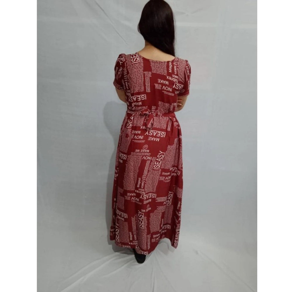 Snuggle Spot Women's Casual Crepe Half Sleeves Dress (Maroon)