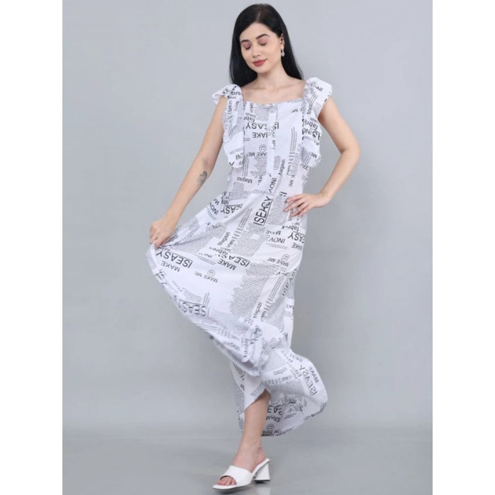 Snuggle Spot Women's Casual Crepe Sleeveless Dress (White)