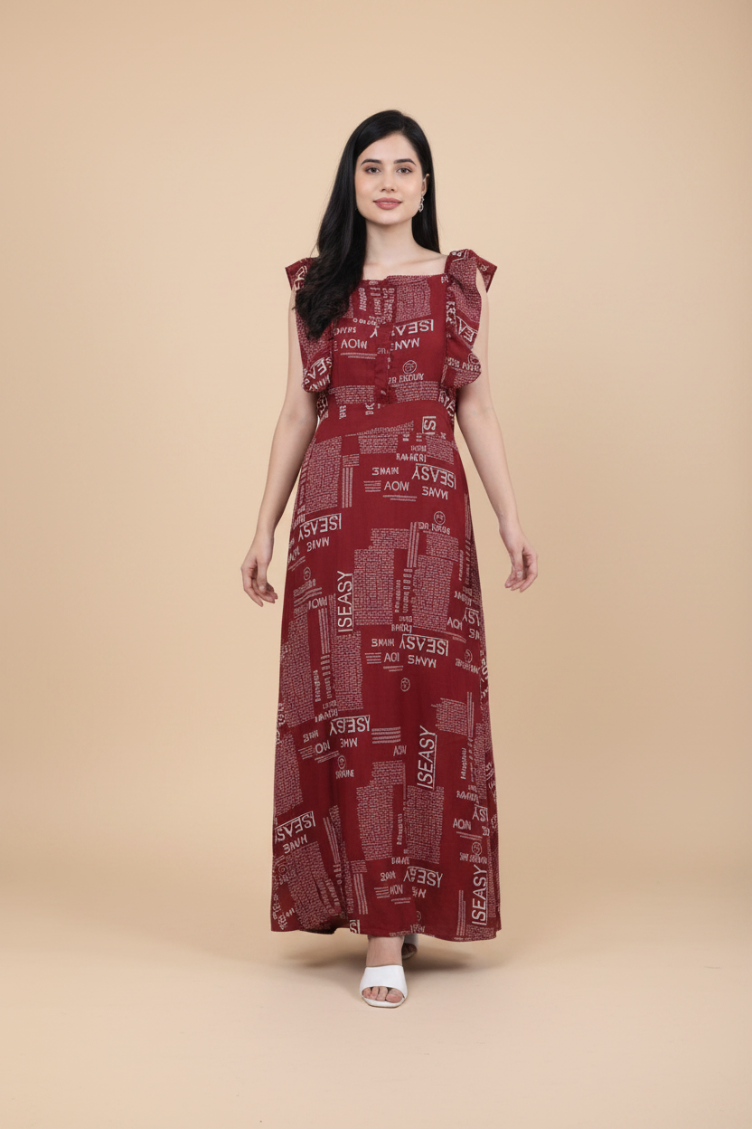 Snuggle Spot Women's Casual Crepe Sleeveless Dress (Maroon)