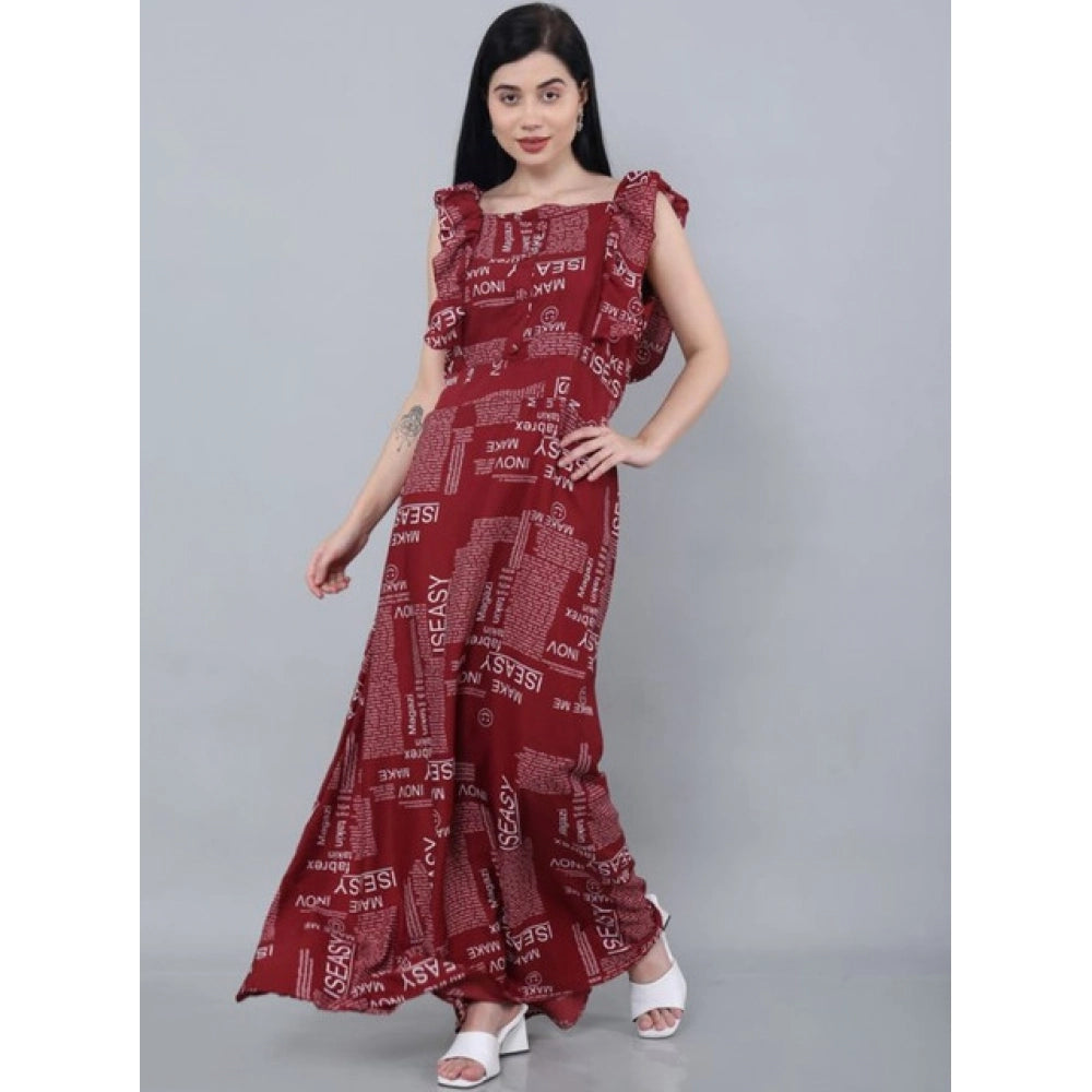 Snuggle Spot Women's Casual Crepe Sleeveless Dress (Maroon)