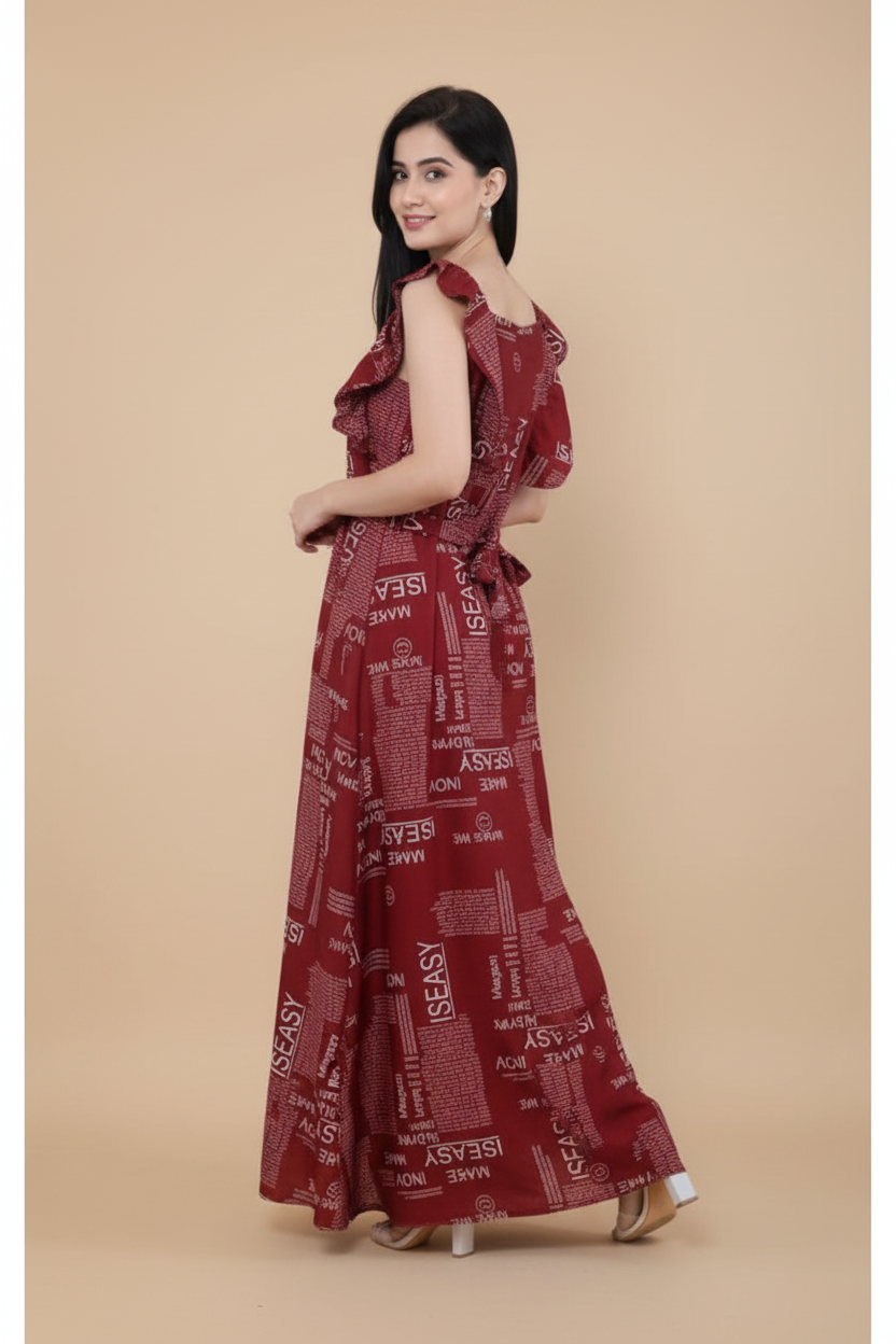 Snuggle Spot Women's Casual Crepe Sleeveless Dress (Maroon)