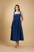 Snuggle Spot Women's Casual Denim Sleeveless Dress (Blue)