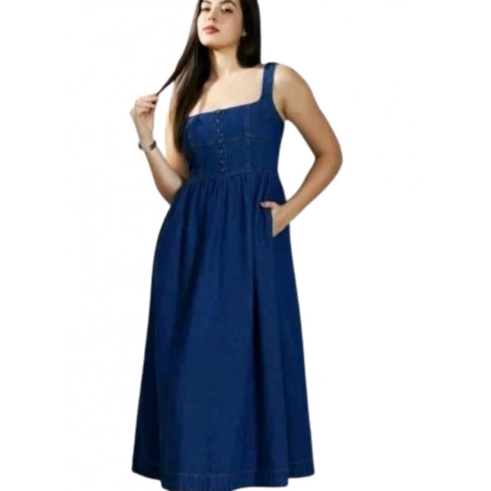 Snuggle Spot Women's Casual Denim Sleeveless Dress (Blue)