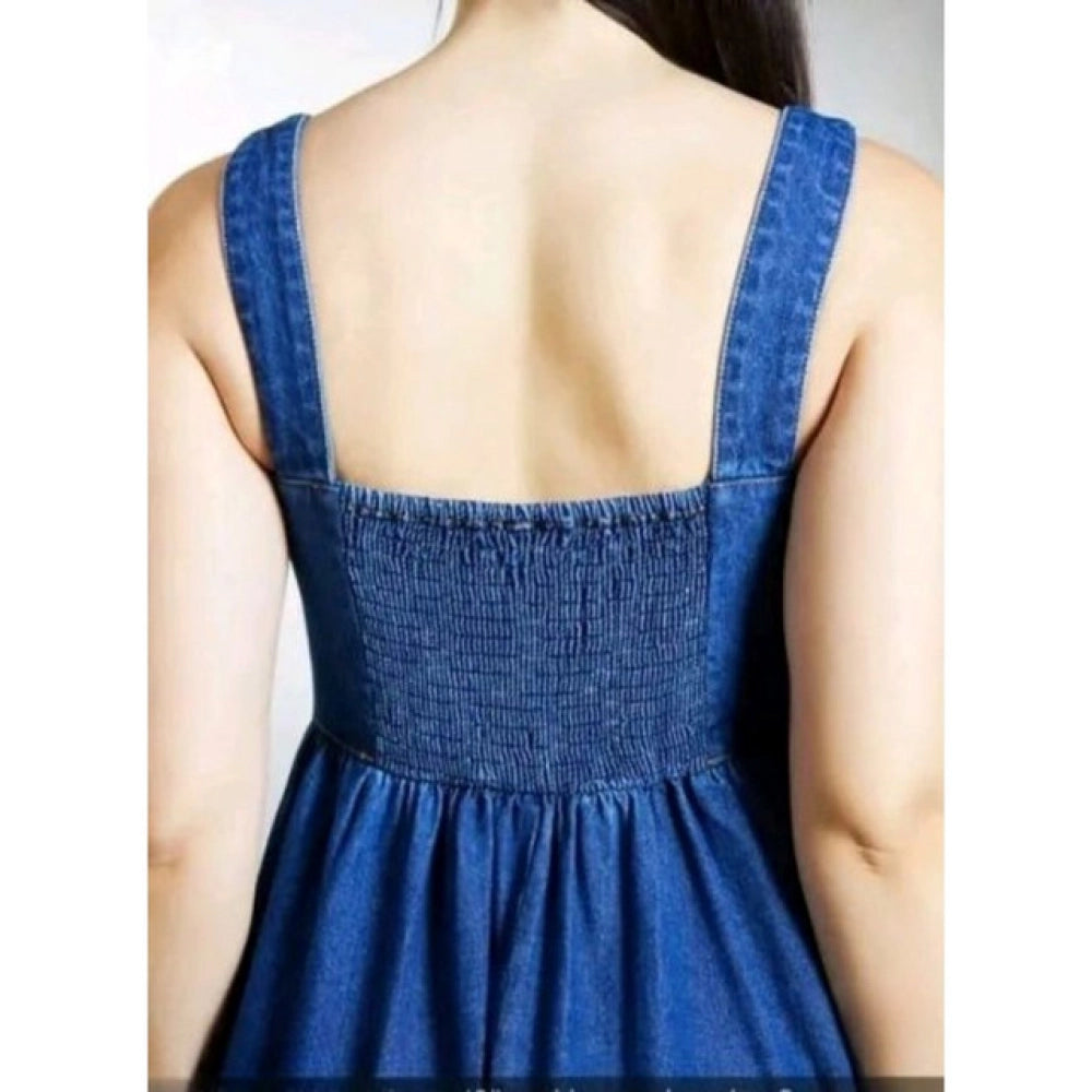 Snuggle Spot Women's Casual Denim Sleeveless Dress (Blue)